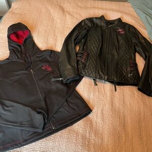 Harley Davidson Women’s Black and Red Hooded Jacket and Leather Jacket Set
